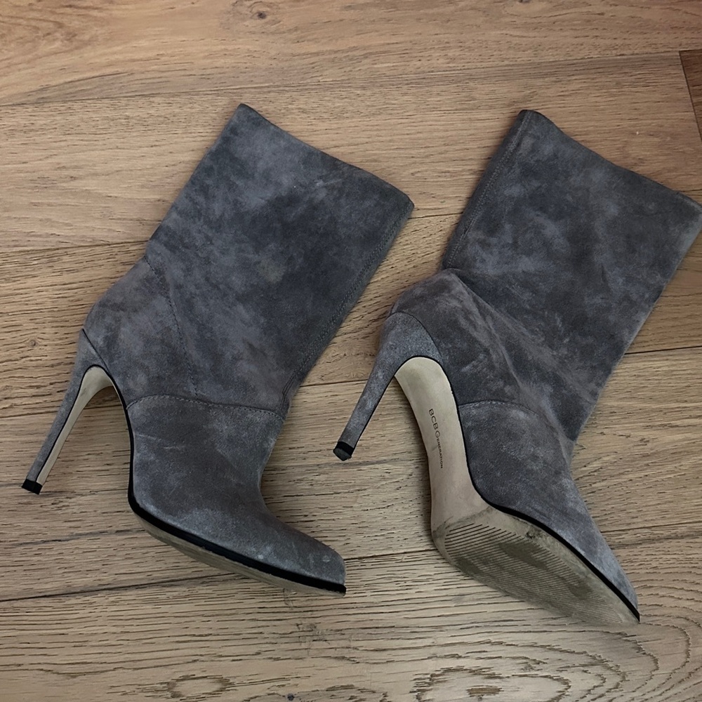 BCBGeneration Grey suede mid-calf heeled boots 7.5